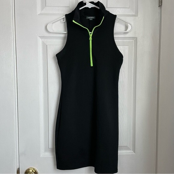 wild fable Dresses & Skirts - Wild Fable black mini dress neoprene sleeveless 1/4 zip neon 90s y2k size XS